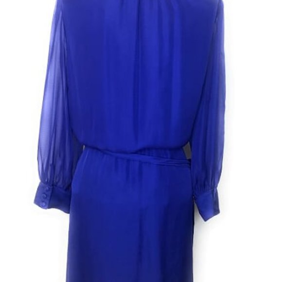 Flowy Chiffon Blue Knee Length Long Sleeve Dress - Picture 5 of 6